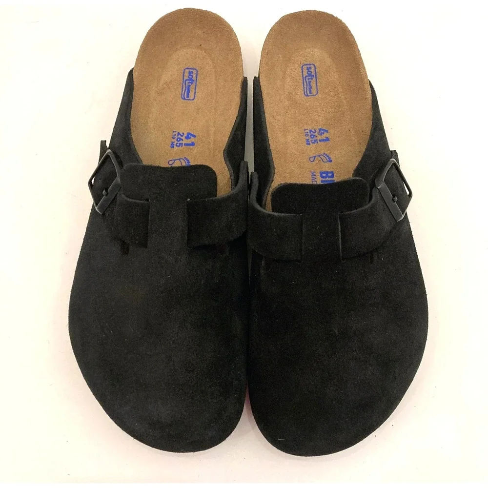 BIRKENSTOCK Boston Soft Footbed Suede Black Unisex Clog Shoes 41 Reg/Wide M8 W10